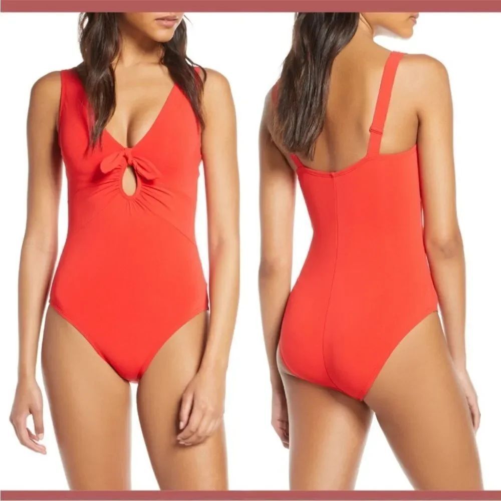 Robin Piccone Ava underwire plunge one piece swimsuit SZ 10 in fiery red